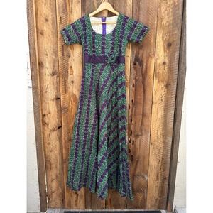 Handmade African Wax Print Maxi Dress Womens S Purple Green Floral Heart Zipper